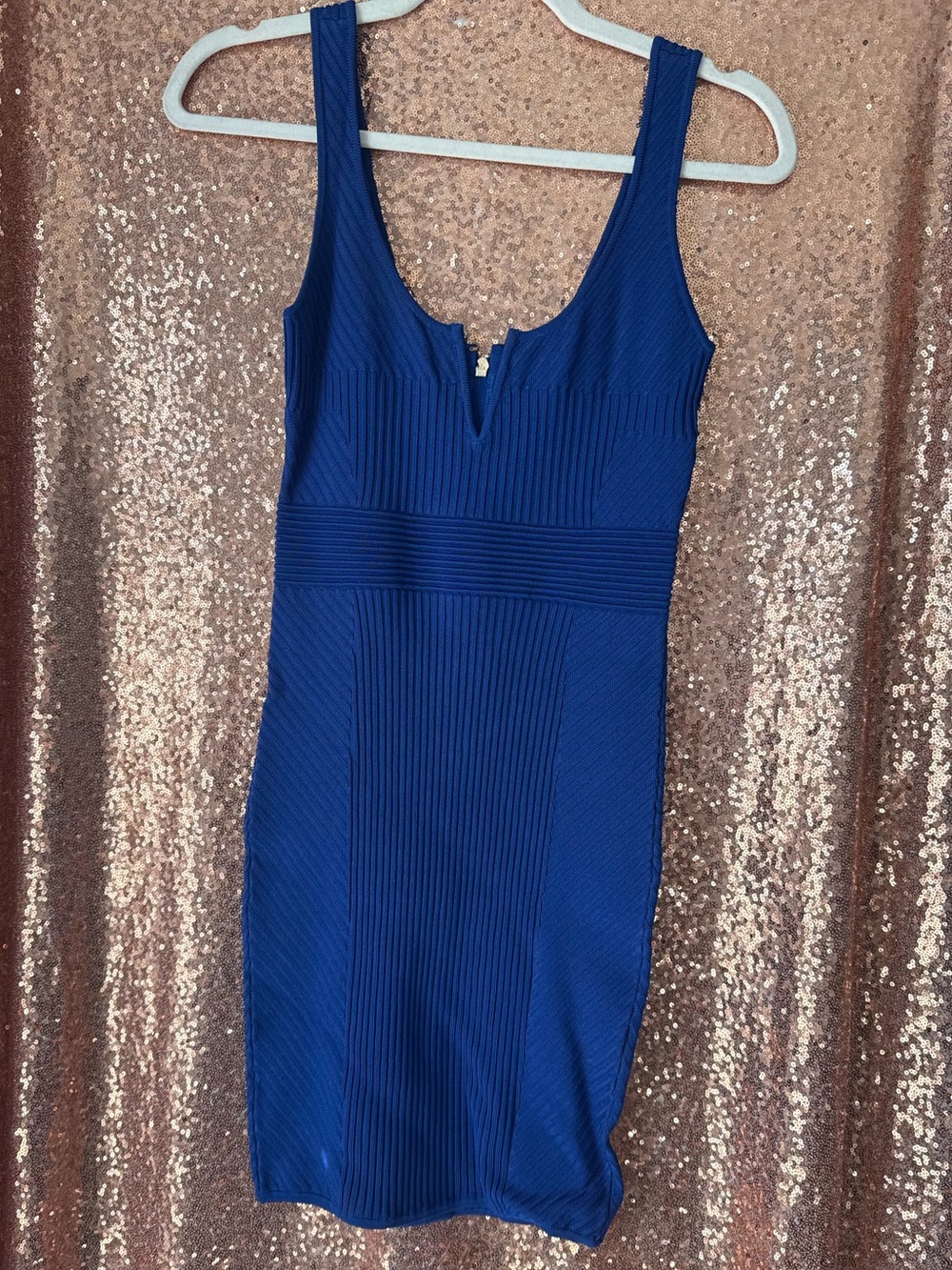MARCIANO Sleeveless Ribbed Bodycon Dress in Royal Blue